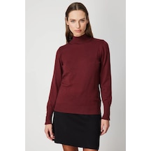 On Fashion Kadın Dik Yaka Basic Bordo Kazak 63514 Bordo