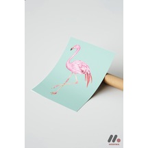 Flamingo İllüstrasyonu, Çerçevesiz Yüksek Kalite Duvar Afişi - Hayvan Severlere Hediye