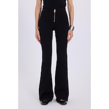 Tudors Kadın Slim Fit Dar Kesim Geniş Paça Fermuarlı Siyah Pantolon-41663 siyah