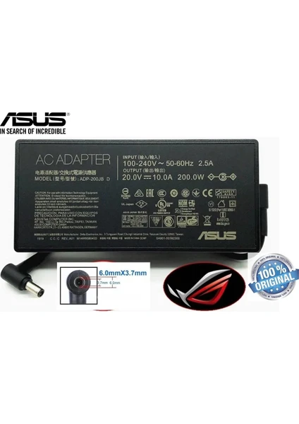 Asus Orjinal 20v 10a 200w 6.0x3.7mm Adaptör Şarj Cihazı