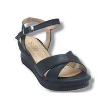 Selfie 4252-26 Cilt Çapraz Bant Dolgu Taban Fashion Kadın Sandalet 6cm Siyah