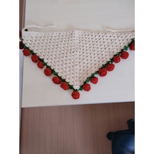 Gül Detaylı Pinterest Bandana Bej - Kırmızı