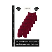Astrid T Özel Üretim Pamuklu Ürün İç Çamaşırı Kıyafet 6'lı Paket Bordo Erkek Penye Havlu Bel Boxer %100 Pamuk