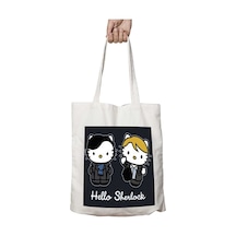 Art Hediye Hello Kitty Sherlock Holmes İki Tarafı Kalıcı Baskılı Yıkanabilir Okul Plaj Omuz Bez Çantası Çok Renkli
