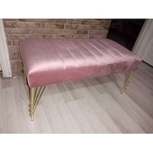 Modern Çizgi Model Puf Ayakucu Bench Gold Metal Ayak 120 Cm Pembe