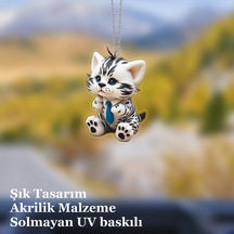 Araba Ayna Süsü, Araba Süsü, Çanta Aksesuarı - Sevimli Kedi - Pleksi Malzeme, Uv Baskılı - 005 8x6 Cm