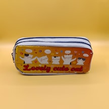 Kedi Desenli Çok Bölmeli Kalem Kutusu Lovely Cute Cat Fermuarlı Okul Kalemliği Çok  Renkli