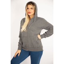 Şans Kadın Gri Sırtı Çift Fermuar ve Çıtçıt Düğme ve Ön Fermuarlı İçi Şardonlu Sweatshirt 65n35069-gri Gri