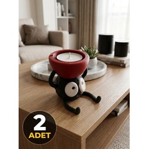 2'li Set Sevimli Karakter Tasarımlı Dekoratif Tealight Mumluk - Anime Esintili Ev Dekoru