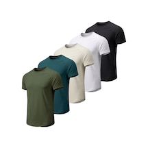 Genius Store 5'li Paket Erkek Spor Tişört Pamuklu Esnek Günlük Kullanıma Uygun Premium Rahat Kalıpt-shirt Haki-nefti-taş-beyaz-siyah