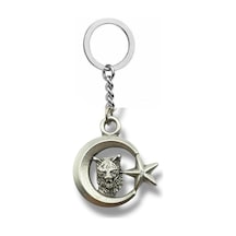 Bozkurt Ve Ay Yıldız Figürlü Metal Anahtarlık Türk Motifli Gümüş Renk Unisex Aksesuar
