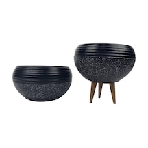 Bitki Tasarımı Ev Dekorasyon  Siyah Granit Küp Aranjman Saksı Saksılık Salon Çiçeklik İkili Set (Ayaksız-3 Ayaklı)
