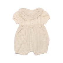 Bebegen Kız Bebek Bej Müslin Bebe Yaka Fırfırlı Çıtçıtlı Tulum Çok Renkli