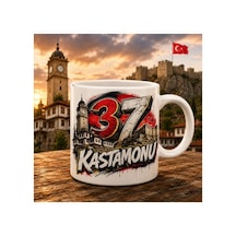 Kastamonu Temalı Kupa Bardak Retro Arma Desen 12 Beyaz Beyaz