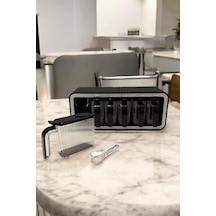 Qerhome 6 Lı Standlı Kendinden Yapışkanlı Kapaklı Kaşıklı Baharatlık Takımı - Kulplu Baharatlık Standı Siyah