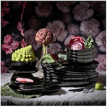 16 Parça Backıg Yemek Takımı Meridyendukkan Siyah Renk Modern Klasik Set Temperli Cam