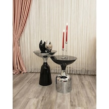 Olympos Dekoratif Parlak Siyah Kısa Model Krom Sehpa 50 Cm
