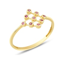 Debora Jewelry 14 Ayar Altın Dizili Model Pembe Turmalin Taşlı Yüzük