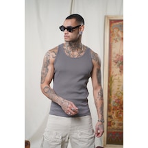 Slim Fit Kaşkorseli Esnek Düz Erkek Sporcu Atlet Füme
