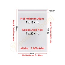 7x15+5 Cm. 7x20 1.000 Adet Şeffaf Bantlı Yapışkanlı Opp Poşet