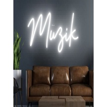 Müzik Yazılı Neon Tabela Beyaz