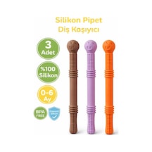 Bebek Diş Kaşıyıcıs Silikon Pipet & Diş Kaşıyıcı Set 3 Lü Kahverengi, Lila & Turuncu Dişlik Çiğneme Tüpü Pipet Yeşil - Sarı