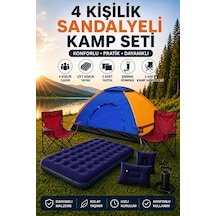 4 Kişilik Lüks Kamp Seti Çadır 2 Sandalye Yatak Ve Yastık Kırmızı