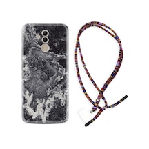 Huawei Mate 20 Lite Kılıf Rasta Boyun Askılı Black Marble 4 1383 Siyah