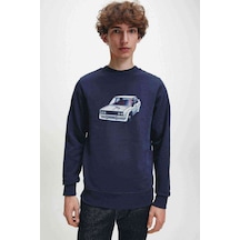 Fiat 131 Abarth Rally Baskılı Indigo Erkek Örme Sweatshirt