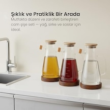 Amberhaus Kesten 900 Ml Cam Yağdanlık Ahşap Kapaklı Ve Altlıklı Şeffaf, Pratik Mutfak Yağ Ve Sirke Şişesi 0