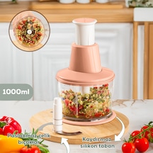 Porsima 232-1 Basmalı Pratik El Rondosu 3 Bıçaklı Blender Doğrayıcı 1000ml Pembe Pembe