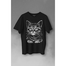 Siyah Kedi Black Cat Çizim Baskılı Tişört Unisex T-shirt 001