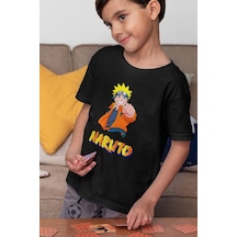 Sevbano Unisex Naruto Baskılı Anime Çizgi Film Çocuk Tişört 1-12 Yaş Siyah
