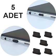 Her Türlü Type-c Portu Için 5 Adet Toz, Kir, Koruma Kapağı - Siyah - Apple Uyumlu iPhone, Samsung, MacBook, Laptop, Akıllı Cep Telefonu