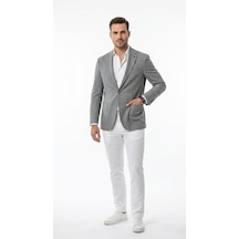 Plus Scorpion Ck089 Erkek Slim Fit Blazer Ceket Tek Düğmeli Çift Yırtmaçlı Torba Cepli Yarım Astarlı Gri