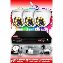 Bayicam 3 Kameralı Dome 3 İç Kamera Set 100 GB HDD Full HD Renkli Gece Görüşlü Güvenlik Kamerası Sistemi