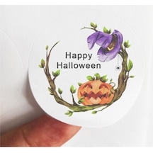 48 Adet 4 Cm Sarmaşıklı Balkabağı Happy Hallowen Baskılı Mat Etiket Sticker 20