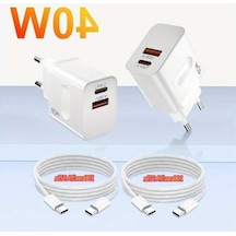 Fastbuy Dream011 2x Usb-c 40w Hızlı Şarj + 2x 1m Kablo, İphone 15/16/pro Max/ipad, Samsung S24/s23 Uyumlu, Beyaz