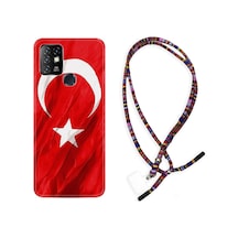 Infinix Hot 8 Kılıf Rasta Boyun Askılı Şanlı Türk Bayrağı 4 1401 Siyah