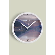 Doğa Manzara Temalı Modern Duvar Saati - 30cm - Önü Camlı Beyaz Kasa - Sessiz Mekanizma Beyaz