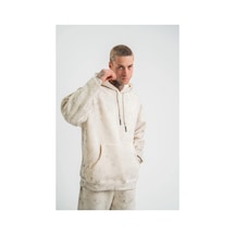 Erkek 3 İplik Pamuklu Oversize Kapşonlu Yıkamalı Sweatshirt Hoodie - Krem