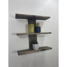 O&Awood Doğal Ahşap Dekoratif Minimal Duvar Rafı,3 Katlı Vintage, Ceviz