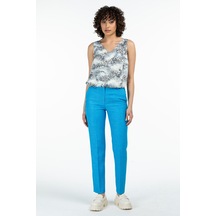 Ekol Kadın Kendinden Desenli Pantolon 4024 Mavi