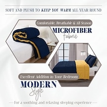 Elegant Comfort 3 Parça Ters Çevrilebilir Yorgan Seti, Dört Mevsim Rahat, Yumuşak Kuş Tüyü Alternatif, Kapitone - Kutu Dikişli - 4 Köşe Sekmeli Nevresim Takımı, Süslü Yorgan, Kral, Lacivert/sarı 7/8 Yaş