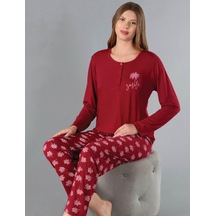 Uzun Kol Mevsimlik Pijama Takımı Viskon Alperi 790-55 Bordo