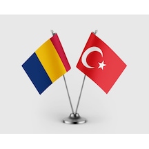 Romanya Ve Türkiye Bayrağı İkili Saten Masa Bayrağı Takımı Diğer