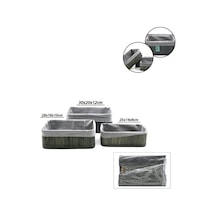 Gri 3 Boy D.dörtgen Bambu Kenar Organizer Sepet Ahşap Altlık - Bezli 25x14-28x18-20x30cm 4887 Renkli