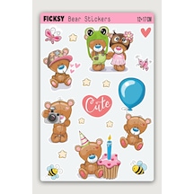 Sevimli Ayıcık Teddy Bear Doğum Günü Temalı Sticker Seti - 17 Adet Etiket Çıkartma Diğer