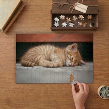 Uyuyan Sevimli Yavru Kedi Tasarımı 240 Parça Ahşap Puzzle Ahşap Kutuda Mpy20439
