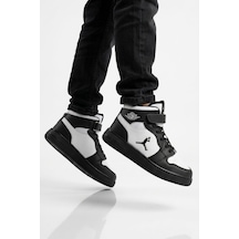 Cool Siyah-beyaz Cırtlı Basket Tarzı Bilek Boy Sneaker Erkek Çocuk Spor Ayakkabı Haykat Uzun Air Siyah - Beyaz